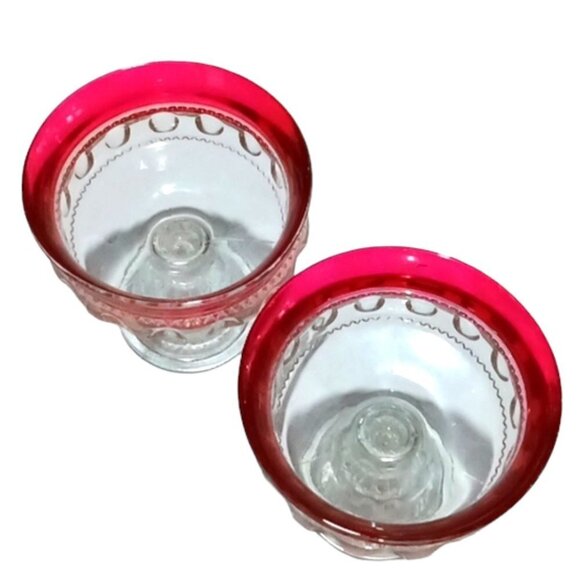 Vintage Lot of 2 Tiffin Franciscan  King's Crown Ruby Flashed Rim Compote Dishes - Picture 3 of 7